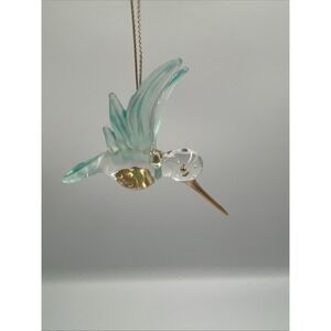 Hummingbird Ornament Glass Green Teal Figurine Crystal Hanging Bird Christmas